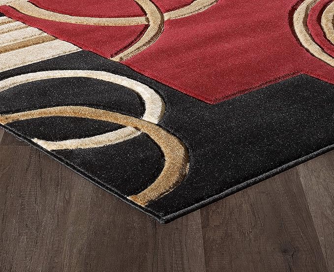 GLORY RUGS Area Rug Modern Soft Hand Carved Contemporary Floor Carpet with Premium Fluffy Texture for Indoor Living Dining Room and Bedroom Area (4x6, Dark Red)