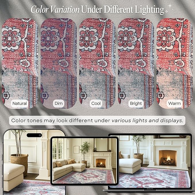 Fame Rugs Turkish Rug. Washable Vintage Oriental Antique Inspired Traditional Doormat Small Modern Area Rugs Luxury Entryway Entry Bedroom Bathroom Kitchen (402RN, 2'5 x 6'9)