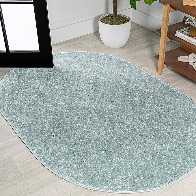 Eyely UES100S-5OV Supersoft Haze Solid Low-Pile Indoor Area Rug, Coastal, Bohemian, Minimalist, Classic, Casual for Bedroom,Kitchen,Living Room,Non Shedding,Easy-Washing, Blue, 5 X 8 Oval