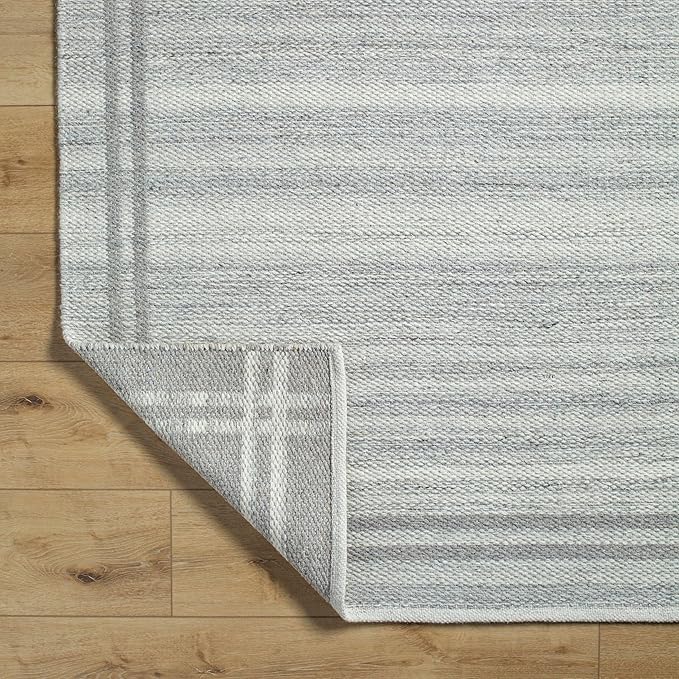 Mark&Day Wool Rugs, 4x6 Janmichael Solid and Border Gray Area Rug, Grey Ivory Carpet for Living Room, Bedroom or Kitchen (3'6" x 5'6")