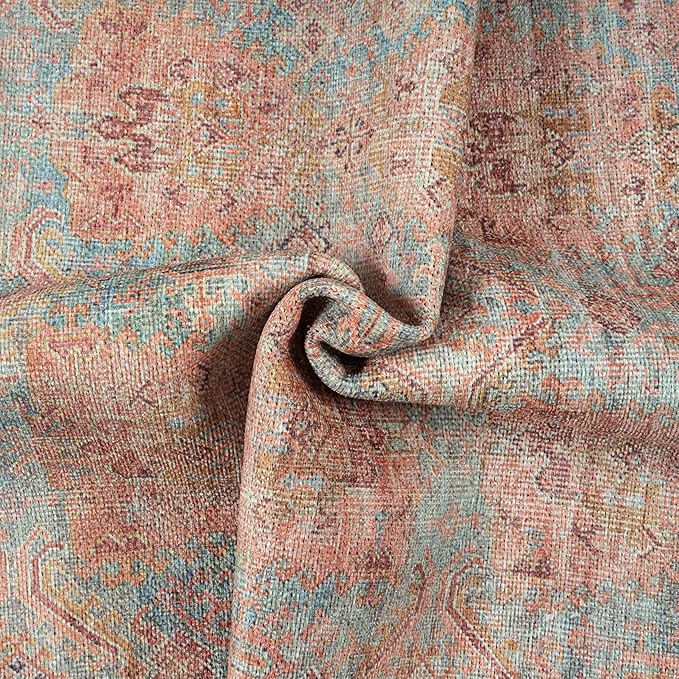 GLN Rugs Traditional Collection - Machine Washable Area Rug, Traditional Washable, Non Slip, Low Pile Chenille Rug, Living Room, Bedroom, Kitchen Rug (2' x 3' Terra/Multicolor 1153)