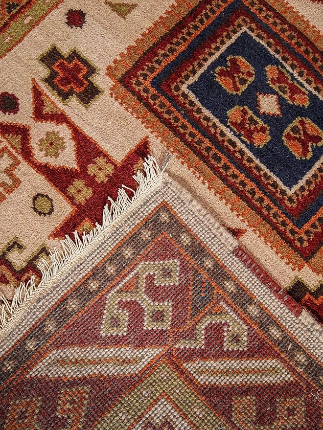 Hand Knotted Wool & Silk ECO-Friendly Oriental Area Rugs - 4'x6', Rectangle Shape, Cream Burgundy Color, Classic Oriental Traditional, Medium Pile Handmade Area Rugs (AF0102)