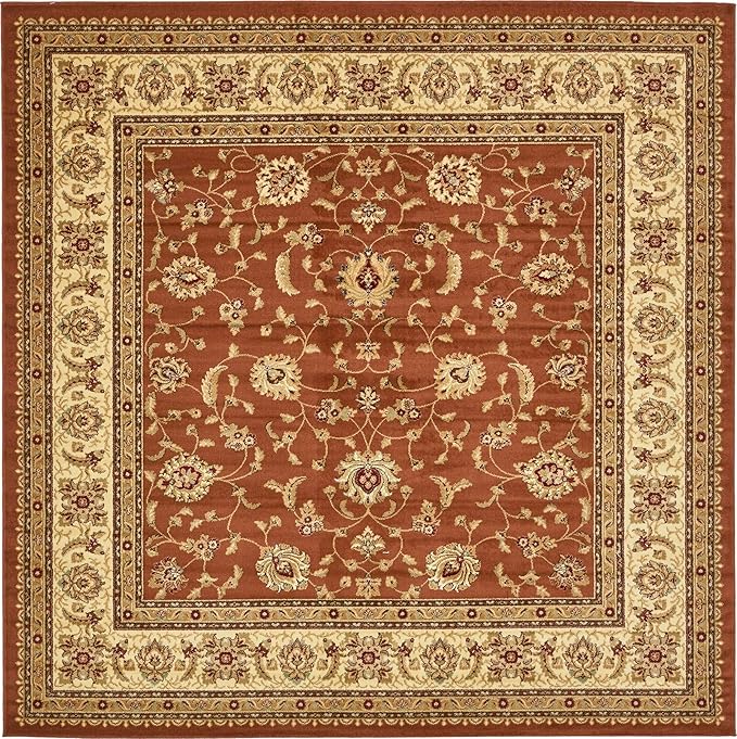 Unique Loom Voyage Collection Traditional Oriental Classic Intricate Design Area Rug (10' 0 x 10' 0 Square, Terracotta/Ivory)