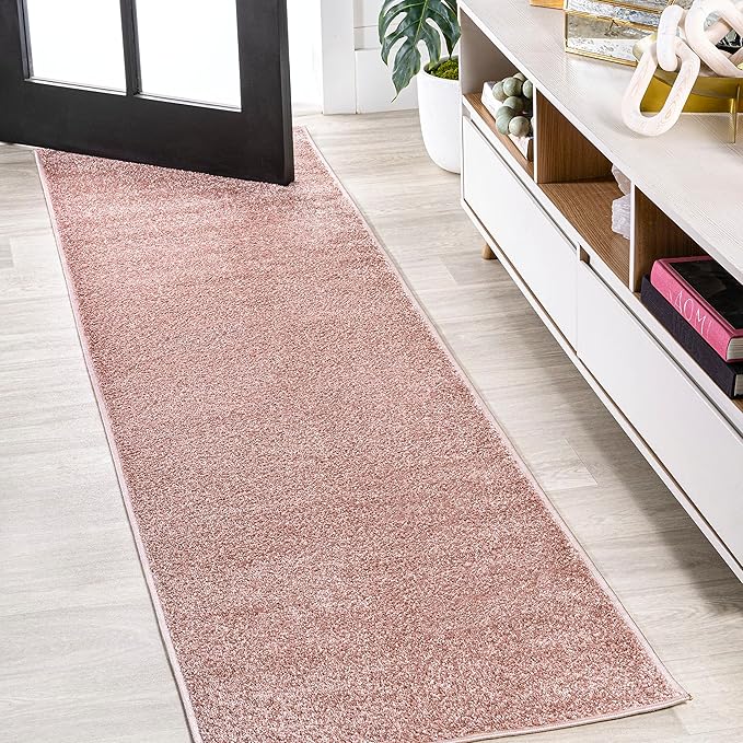 JONATHAN Y Haze Solid Low-Pile Pink Runner Rug 2x12, Coastal,Bohemian,Minimalist,Classic, Easy-Cleaning for Living Room,Bedroom,Kitchen,Pet Friendly,Non-Shedding (SEU100P-212)