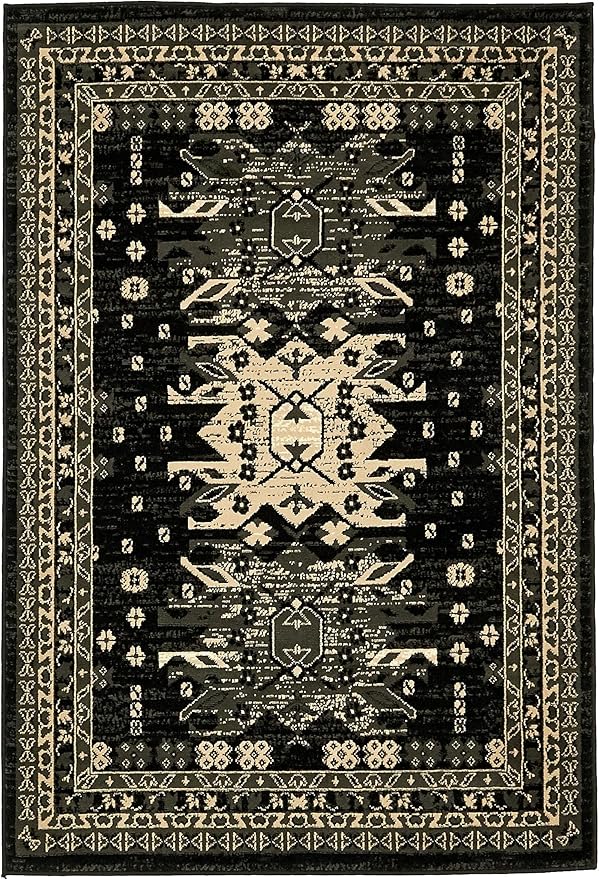 Unique Loom Taftan Collection Border Geometric Tribal Inspired Design Area Rug (4' 0 x 6' 0 Rectangular, Black/ Gray)