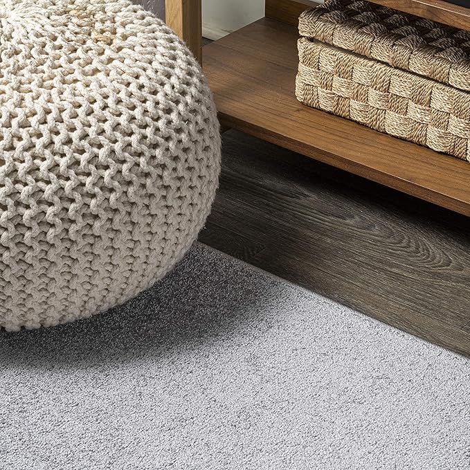 Eyely UES100K-5R Supersoft Haze Solid Low-Pile Indoor Area Rug Casual;Contemporary;Solid;Traditional, Bedroom, Kitchen, Living Room, Easy-Cleaning, Non-Shedding, 5' Round, Light Gray