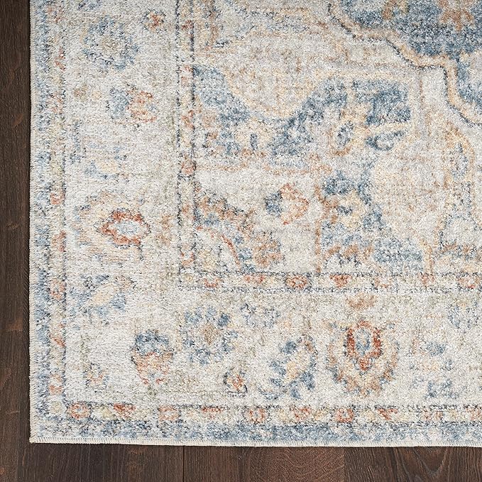 Nourison Home Astra Machine Washable Traditional Denim Multi 2'2" x 8' Area Rug, Easy Cleaning, Non Shedding, Bed Room, Living Room, Dining Room, Kitchen (2x8)