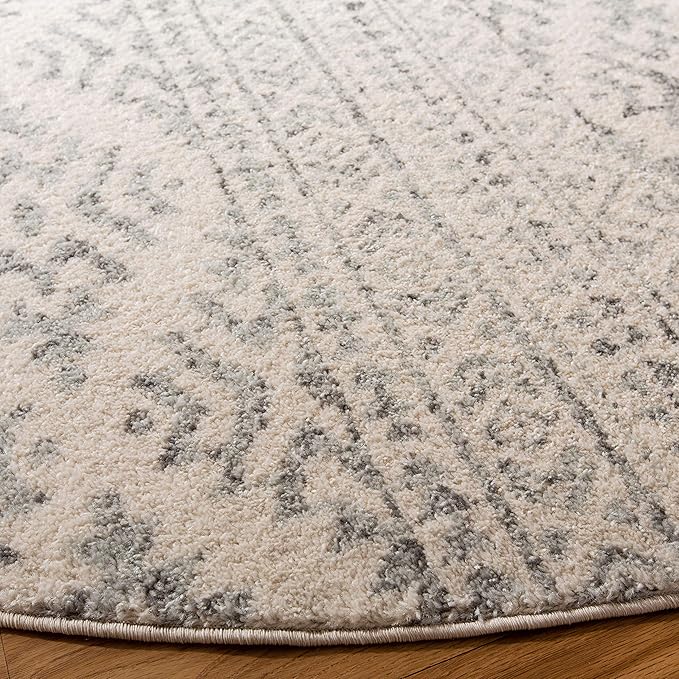 SAFAVIEH Tulum Collection Area Rug - 9' Round, Ivory & Grey, Moroccan Boho Tribal Design, Non-Shedding & Easy to Clean, Ideal for Living Room, Bedroom, Dining Space (TUL272A)