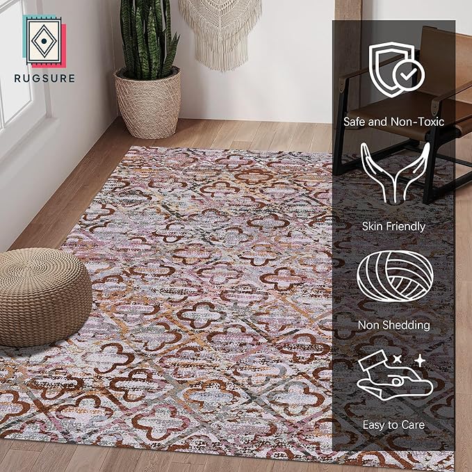 RUGSURE Washable Area Rugs, 9' x 12' - 1/6 Thick - Stain & Water Resistant Non-Slip - Perfect Resistant Rug for Living Room, Bedroom, Nursery, Pet & Child Friendly, Vibrant Colors Rugs, Purple