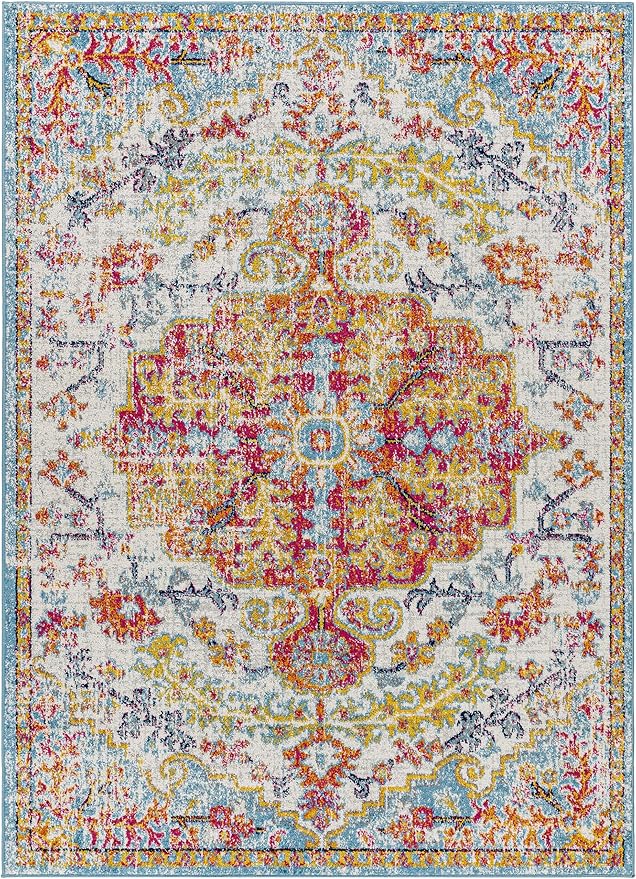 Livabliss Odelia Vintage Bohemian Area Rug,5'3" x 7'3",Orange/Aqua