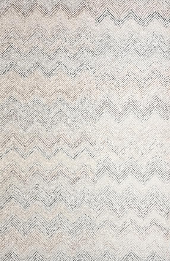 Modern Herringbone Chevron Collection Handcrafted Wool Area Rug - Durable, Zigzag Pattern, for High Traffic, Contemporary Design for Living Room, Bedroom, Dining Room Decor (Ivory-Multi, 8' x 11')