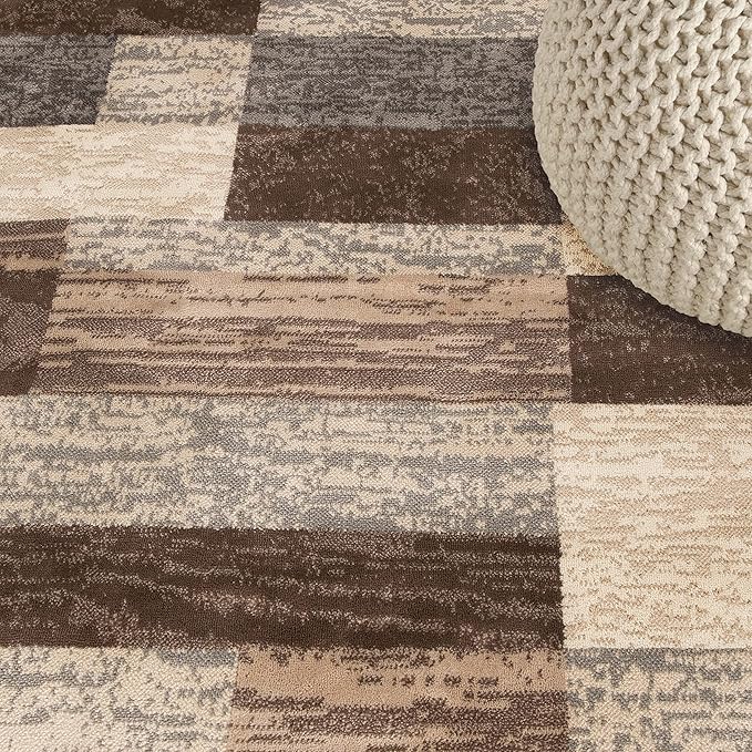 SUPERIOR Indoor Area Rug, Jute Backed, Modern Geometric Patchwork Floor Decor for Bedroom, Office, Living Room, Entryway, Hardwood Floors, Rockwood Collection, 8' x 8' Square, Slate