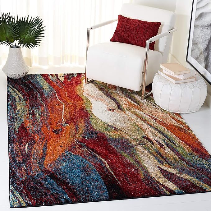 SAFAVIEH Glacier Collection 4' x 6' Red/Green GLA126Q Modern Abstract Non-Shedding Living Room Bedroom Accent Rug