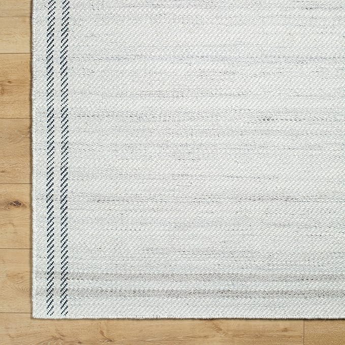Mark&Day Wool Rugs, 6x9 Janmichael Solid and Border Gray/Ivory Area Rug, Grey Ivory Black Carpet for Living Room, Bedroom or Kitchen (6' x 9')