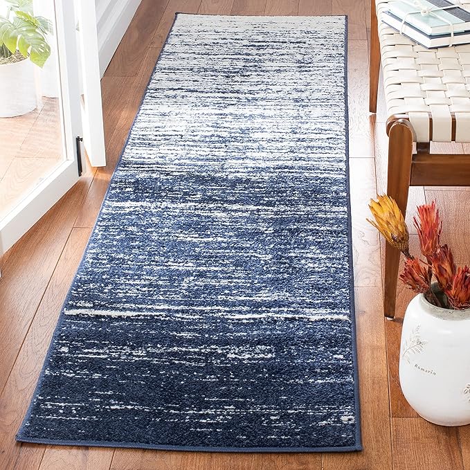 SAFAVIEH Adirondack Collection Runner Rug - 2'6" x 8', Navy & Ivory, Modern Ombre Design, Non Shedding & Easy to Clean, Ideal for Hallway, Foyer, Kitchen, Entryway, Bedroom (ADR113N)