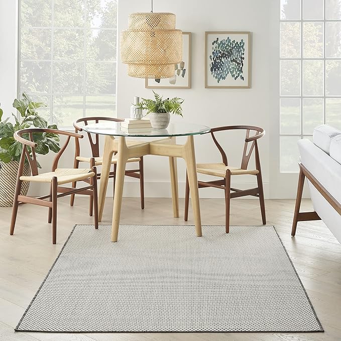 Nourison Home Courtyard Ivory Charcoal 6' x 9' Area Rug - Easy Clean, Non Shedding, Bed Room, Living Room, Dining Room, Kitchen (6' x 9')