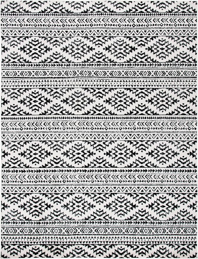 SAFAVIEH Area Rug 12x18 - Tulum Collection - Large - Ivory & Black, Moroccan Boho Tribal Design, Non-Shedding & Easy to Clean, Ideal for Living Room, Bedroom, Dining Space (TUL272B)
