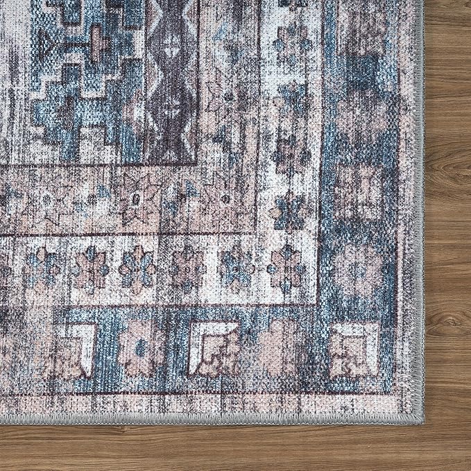 Washable Area Rug. Modern Farmhouse. Vintage. Turkish. Bohemian. Distressed. Oriental. Traditional. Rugs for Living Room. Dining. Bedroom. Office. Entryway. Foyer. (859NC, 9' x 12')