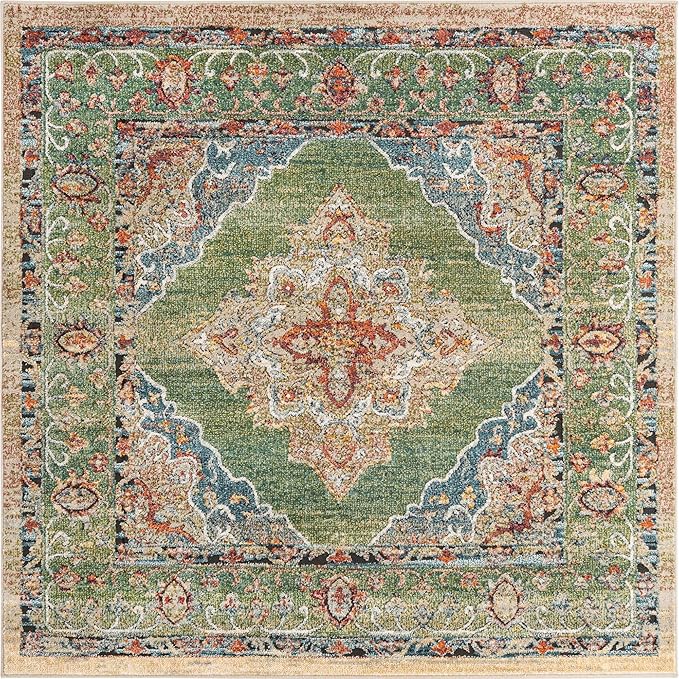 Unique Loom Isabella Collection Area Rug - Rossellini (5' 4" Square, Green/ Blue)