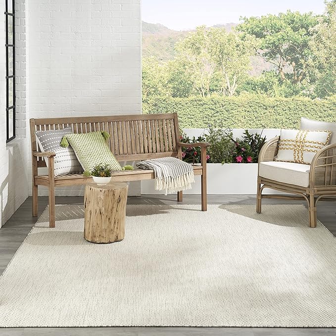 Nourison Home Courtyard Ivory Silver 7' x 10' Area Rug - Easy Clean, Non Shedding, Bed Room, Living Room, Dining Room, Kitchen (7' x 10')