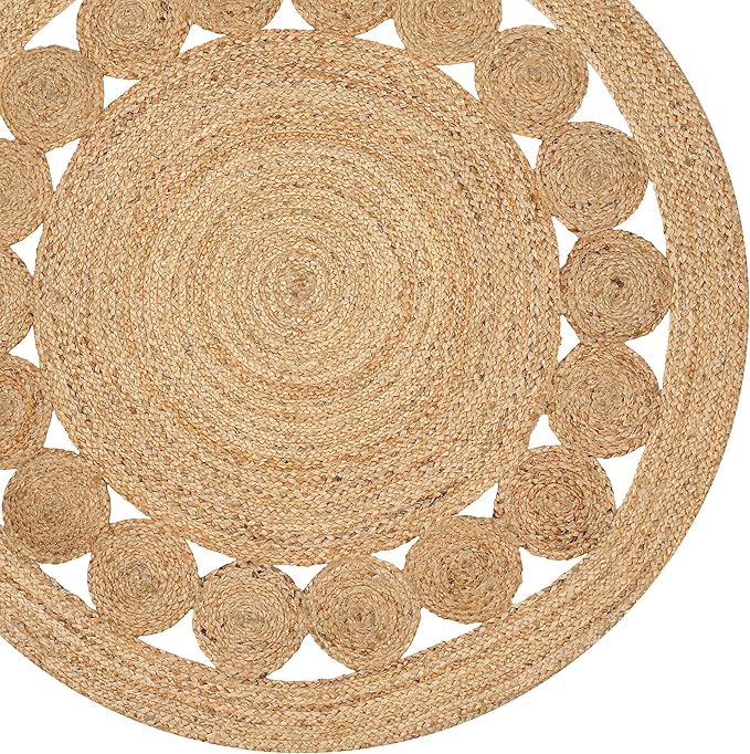Savi Home Hand Woven Jute Braided Dot Rug, 3' Round - Natural, Reversible Area Rugs for Living Room, Farmhouse, Kitchen, Handcrafted 3 Feet Round Area Rugs - Natural