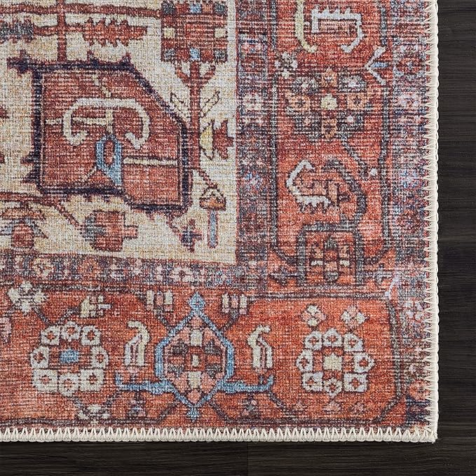 Bloom Rugs Washable 4' x 6' Rug - Red/Orange/Beige Traditional Area Rug for Living Room, Bedroom, Dining Room, and Kitchen - Exact Size: 4' x 6'
