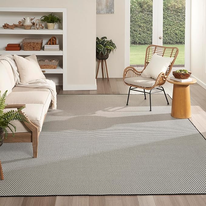 Nourison Home Courtyard Black White 9' x 12' Area Rug - Easy Clean, Non Shedding, Bed Room, Living Room, Dining Room, Kitchen (9' x 12')
