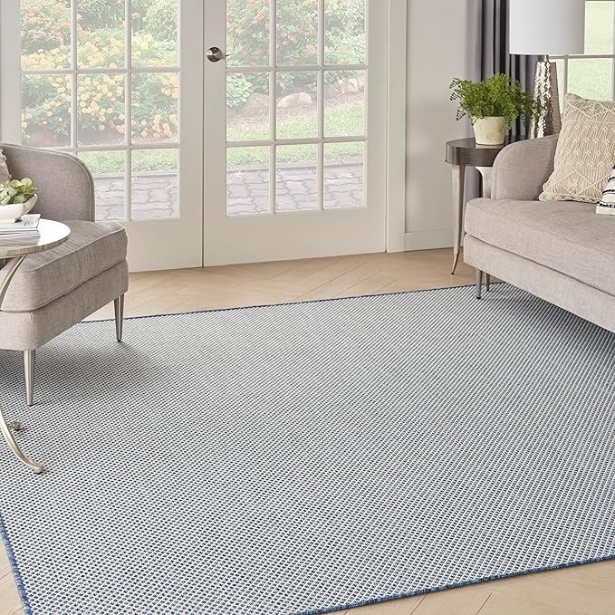 Nourison Home Courtyard Ivory Blue 8' x Square Area Rug - Easy Clean, Non Shedding, Bed Room, Living Room, Dining Room, Kitchen (8' x Square)