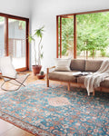 Loloi Layla Collection LAY-10 Marine/Clay 2'-6" x 12'-0" .13" Thick Runner Rug, Soft, Durable, Vintage Inspired, Distressed, Low Pile, Non-Shedding, Easy Clean, Printed, Living Room Rug
