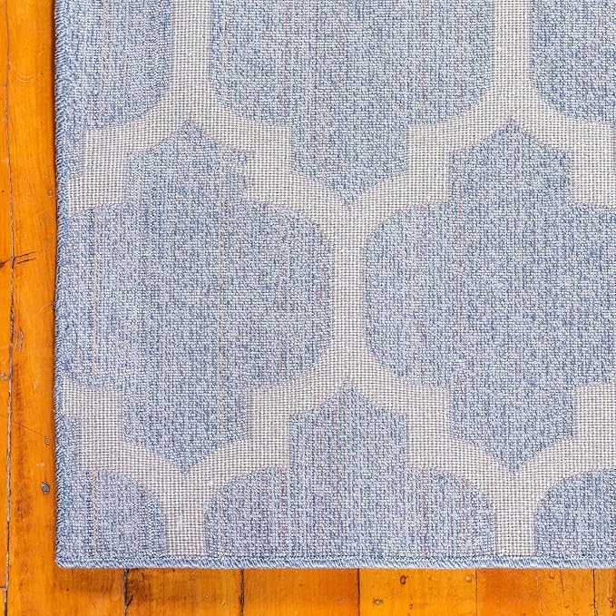 Rugs.com Lattice Collection Rug – 7' x 10' Light Blue Medium Rug Perfect for Bedrooms, Dining Rooms, Living Rooms