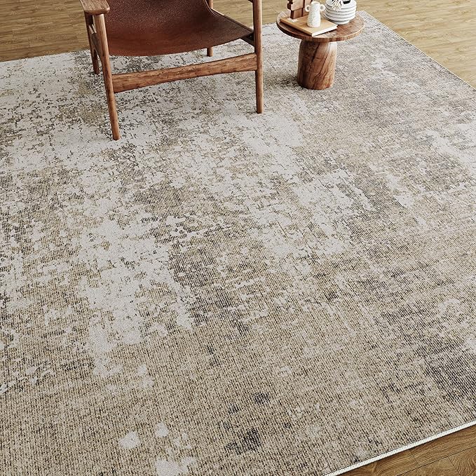 Modern Abstract Beige Gray Area Rug 2x3 Entryway Door Mat Machine Washable Bathroom Throw Carpet Kitchen Indoor Low Pile Non Slip Distressed Laundry Living Dining Room Bedroom Office