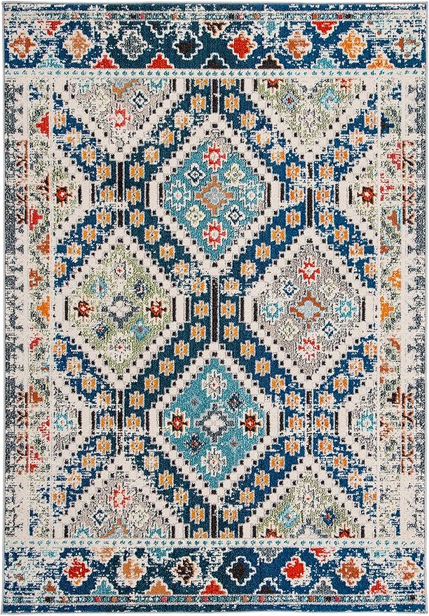 SAFAVIEH Madison Collection Area Rug - 6' x 9', Navy & Beige, Boho Diamond Distressed Design, Non-Shedding & Easy Care, Ideal for High Traffic Areas in Living Room, Bedroom (MAD418M)