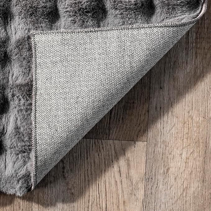 Nuloom Jeni Dark Grey, 6' x 9', Solid Faux Rabbit, Fluffy and Cozy, High Traffic, Stain Resistant, Easy Clean, Durable Washable Area Rug for Bedroom, Living Room, Dining, Den, Foyer, Entryway