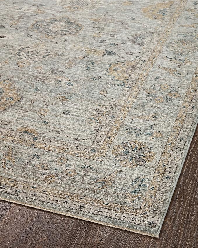 Loloi Magnolia Home by Joanna Gaines Millie Collection MIE-02 Sky/Gold 7'-10" x 7'-10", .25" Pile Height, Round Area Rug
