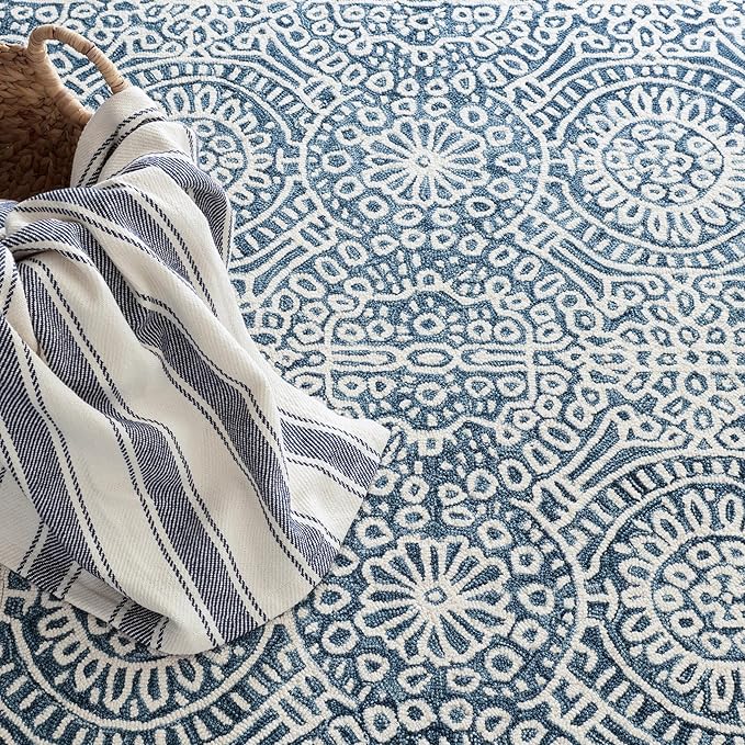 Dash and Albert Temple Wool Area Rug - 7.5 X 9.5 Ink Geometric Hand Micro Hooked Accent Rug - Durable, High Traffic Areas Hallway, Living Room, Stairs - Premium Luxury Hotel Quality Soft Breathable
