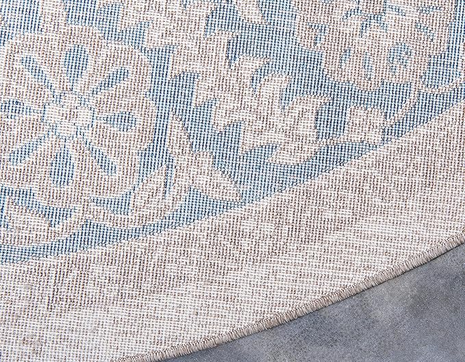 Unique Loom Salzburg Collection Classic Traditional Design Oriental Inspired Border Area Rug (5' 0 x 5' 0 Round, Beige/Blue)