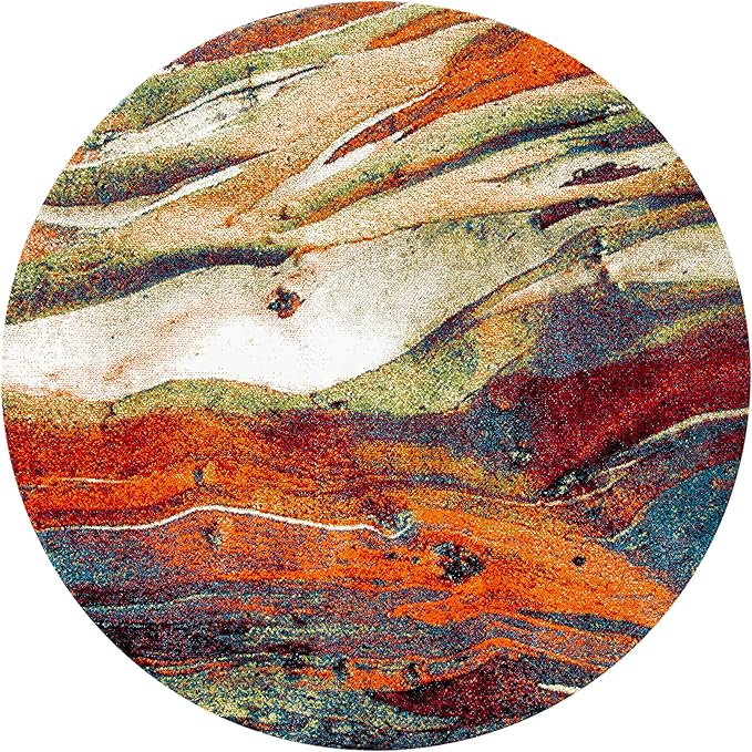 SAFAVIEH Glacier Collection 12' Round Red/Green GLA126Q Modern Abstract Non-Shedding Entryway Foyer Living Room Bedroom Kitchen Area Rug