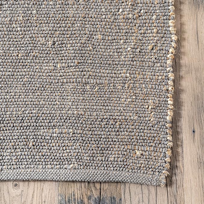 nuLOOM 8x10 Elfriede Jute & Cotton Hand Woven Area Rug, Grey, Solid Rustic Farmhouse Style, Weaved Design, Natural Fiber, For Bedroom, Living Room, Dining Room, Hallway, Office, Entryway
