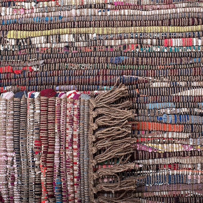 SAFAVIEH Rag Rug Collection Accent Rug - 2'3" x 5', Rust & Multi, Handmade Boho Stripe Cotton, Ideal for High Traffic Areas in Entryway, Living Room, Bedroom (RAR121E)