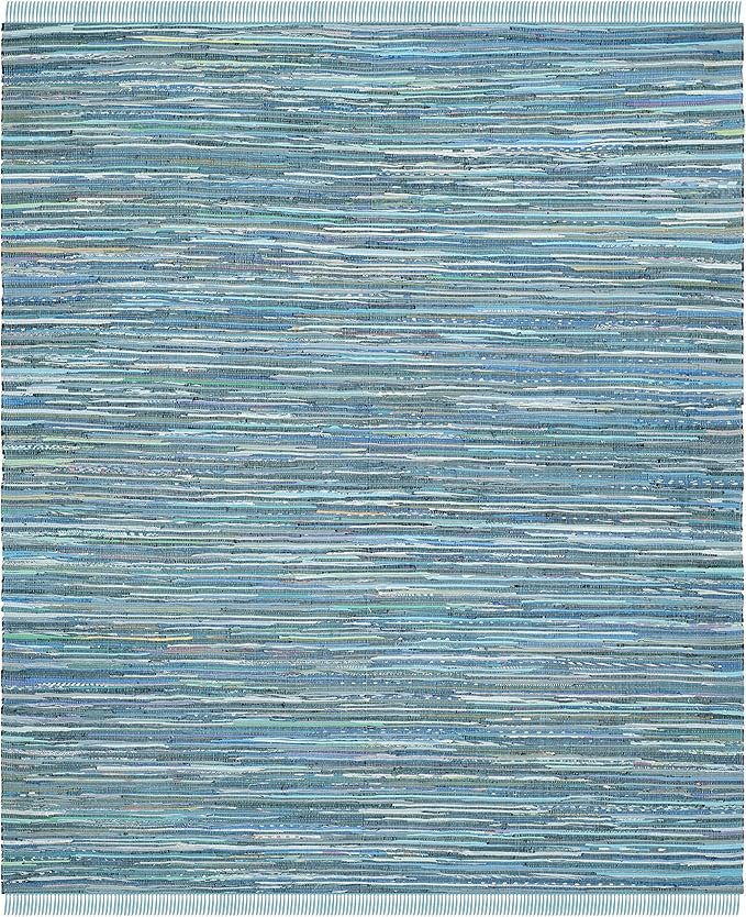 SAFAVIEH Rag Rug Collection Area Rug - 10' x 14', Blue & Multi, Handmade Boho Stripe Cotton, Ideal for High Traffic Areas in Living Room, Bedroom (RAR121B)