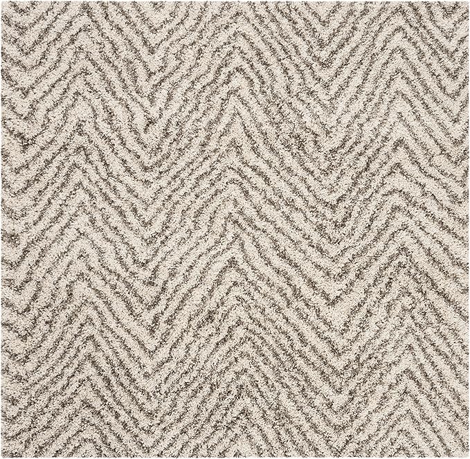 SAFAVIEH Hudson Shag Collection Area Rug - 3' Square, Ivory & Grey, Chevron Design, Non-Shedding & Easy Care, 2-inch Thick Ideal for High Traffic Areas in Living Room, Bedroom (SGH375A)