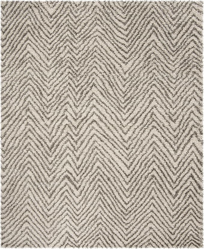 SAFAVIEH Area Rug 8x10 - Hudson Shag Collection - Large - Ivory & Grey, Chevron Pattern, Non-Shedding & Easy Cleaning, Ultra Plush Thick Pile, Ideal for Living Room, Bedroom, Dining Space (SGH375A)