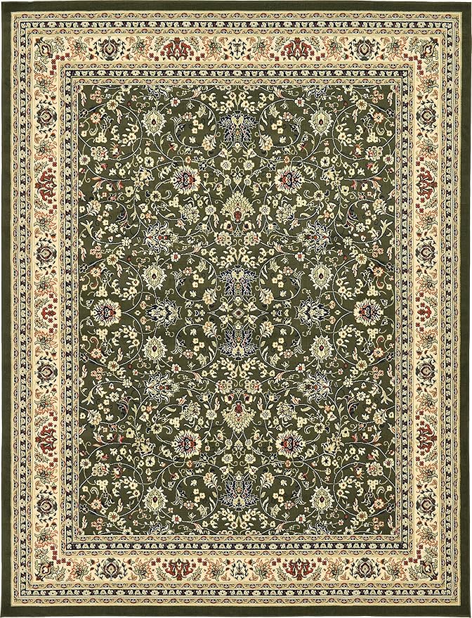 Unique Loom Sialk Hill Collection Area Rug - Washington (9' 10" x 13' 1" Rectangle Green/Hunter Green)