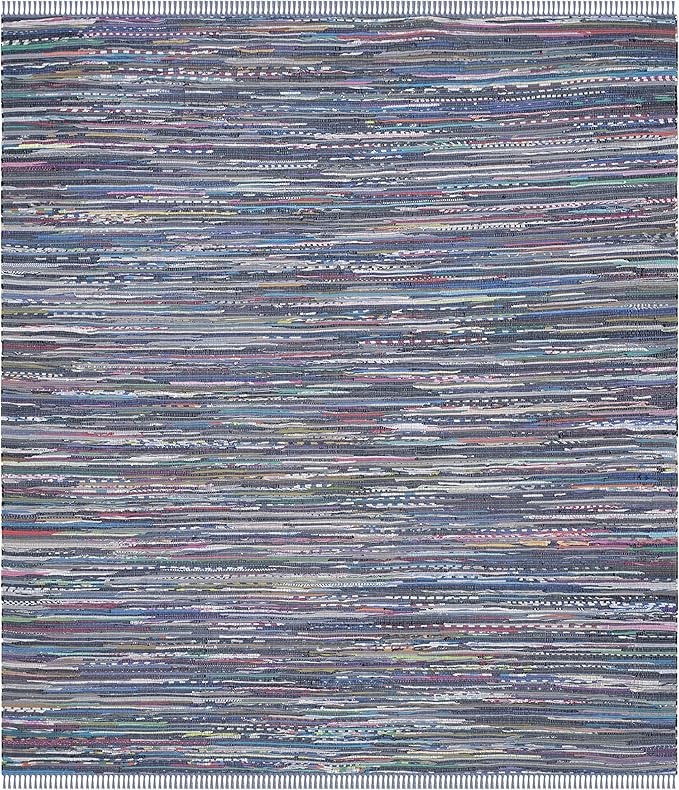 SAFAVIEH Rag Rug Collection Area Rug - 8' x 10', Purple & Multi, Handmade Boho Stripe Cotton, Ideal for High Traffic Areas in Living Room, Bedroom (RAR121D)